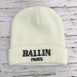 🦩 BALLIN PARIS Off White Unisex Tuque Hat (🦩2 for $25)